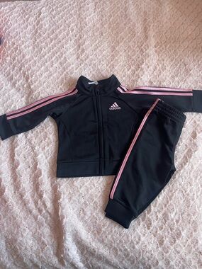 adidas Black Track Jacket and Pants with Pink Stripes